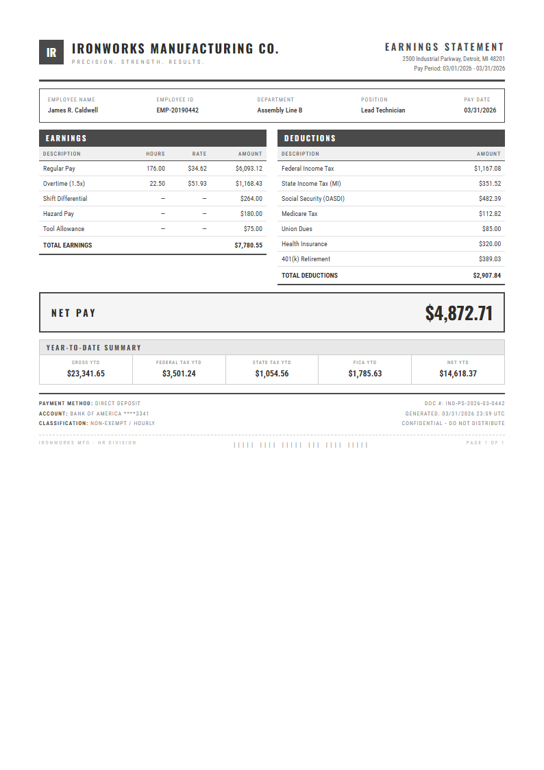 Industrial Raw Payslip